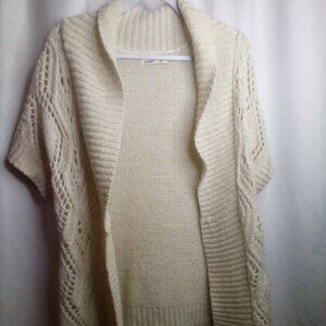 Old Navy Cardigan Sweater XS Women Short Sleeve Open Front Loose Knit Off White